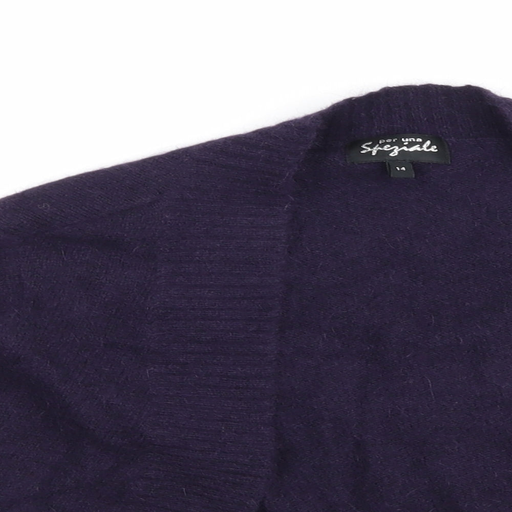 Per Una Womens Blue  Knit Cardigan Jumper Size 14  - Fluffy