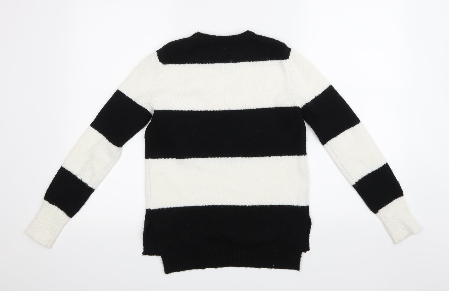 H&M Womens Black Striped Knit Pullover Jumper Size 8