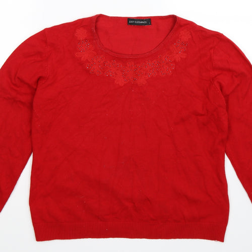 Just Elegance Womens Red  Knit Pullover Jumper Size L