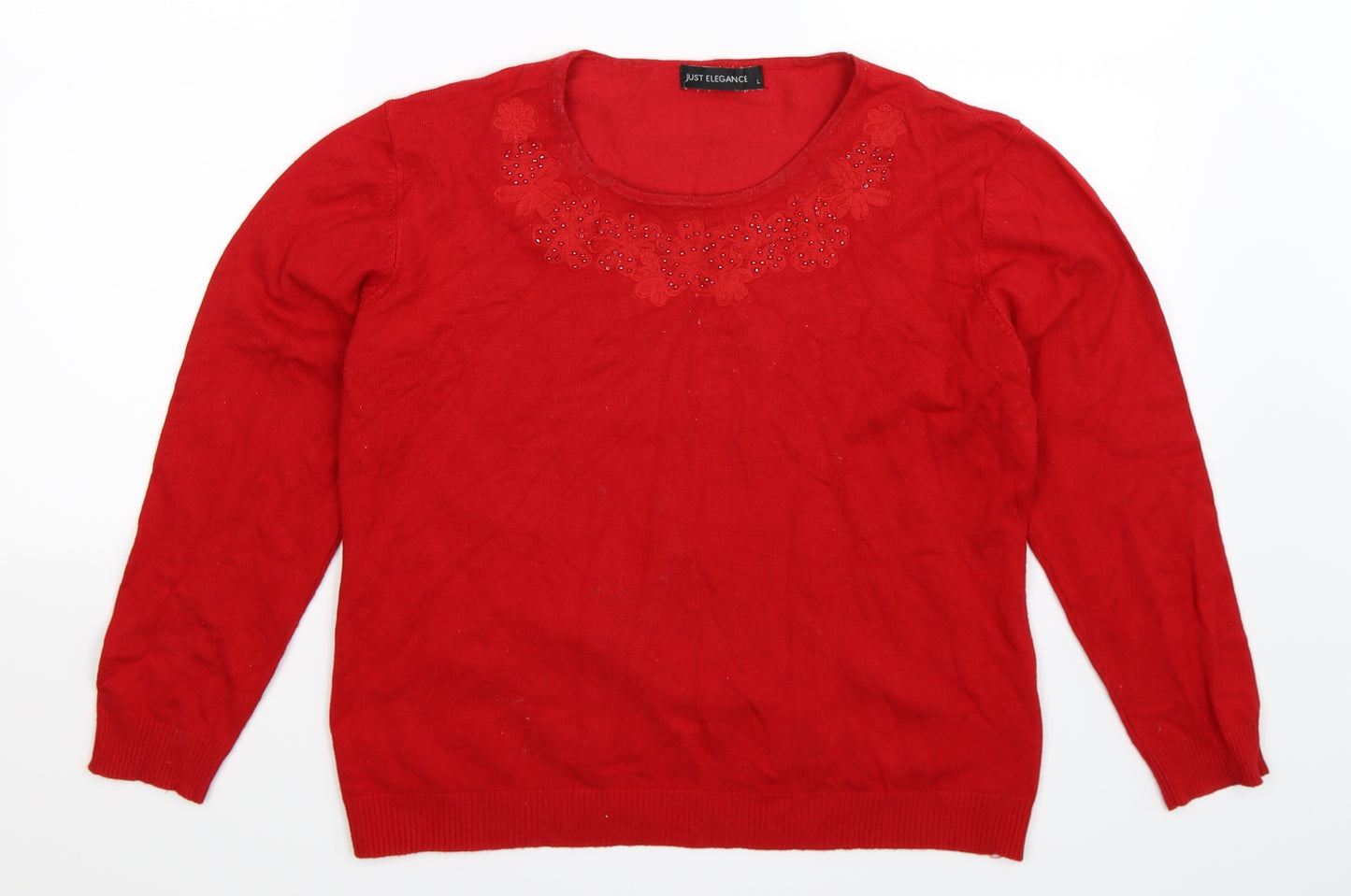 Just Elegance Womens Red  Knit Pullover Jumper Size L