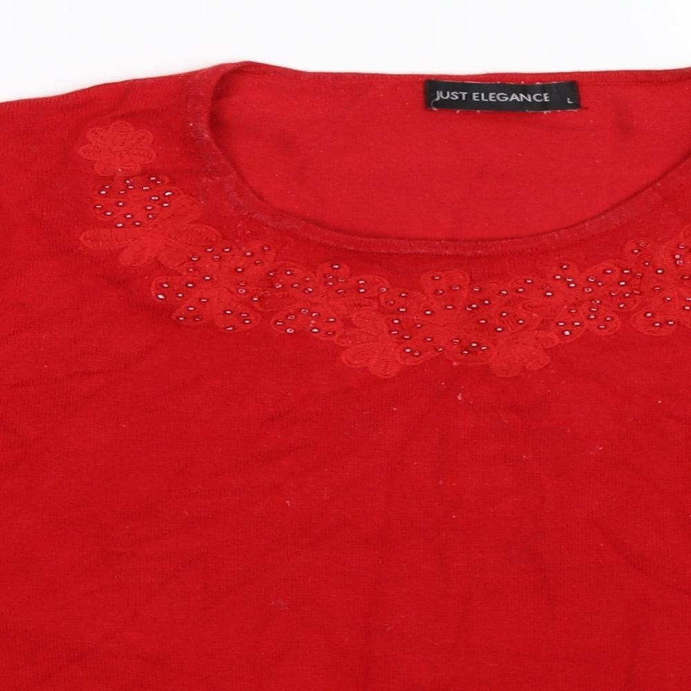 Just Elegance Womens Red  Knit Pullover Jumper Size L