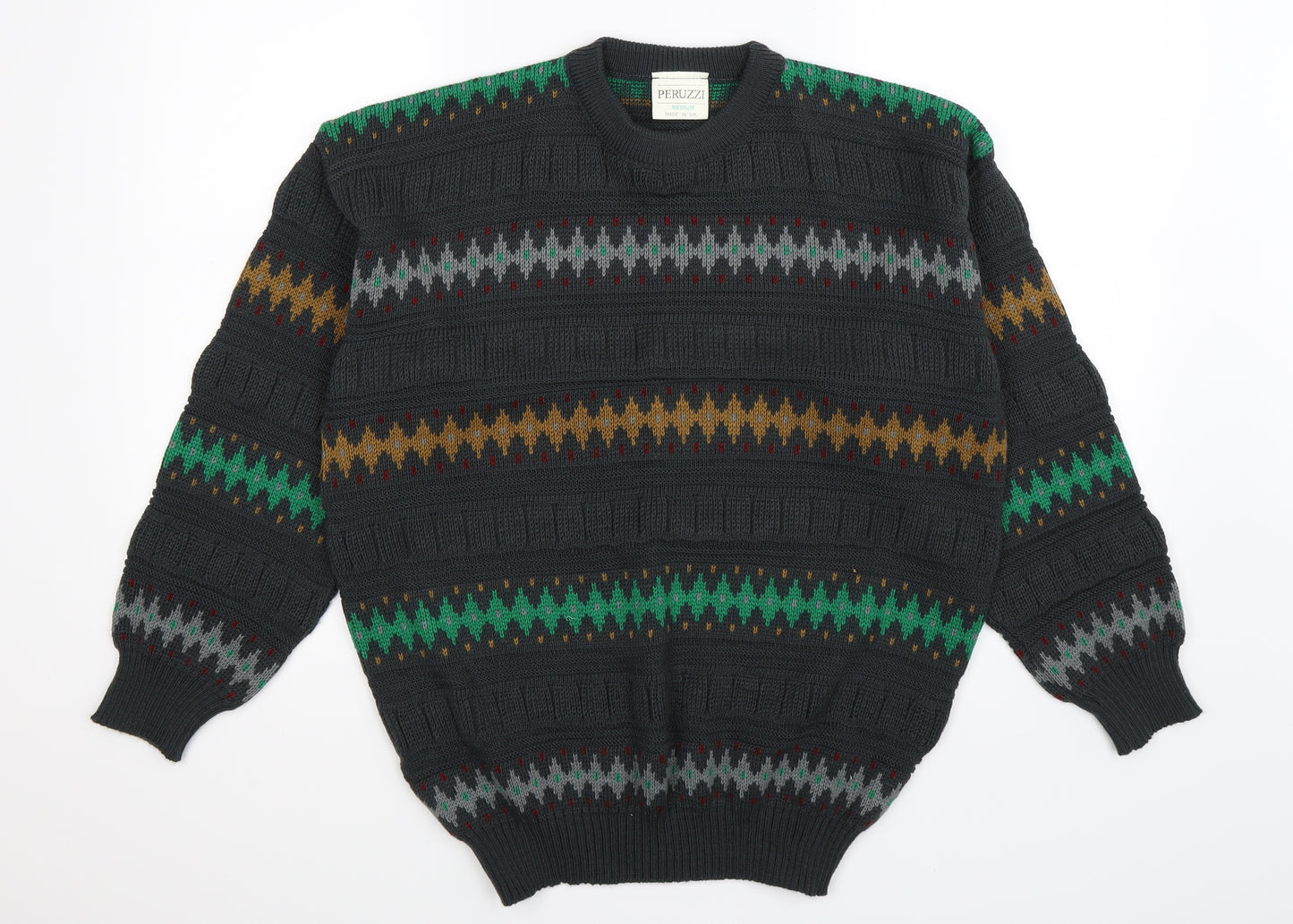 Peruzzi Mens Multicoloured Geometric Knit Pullover Jumper Size M