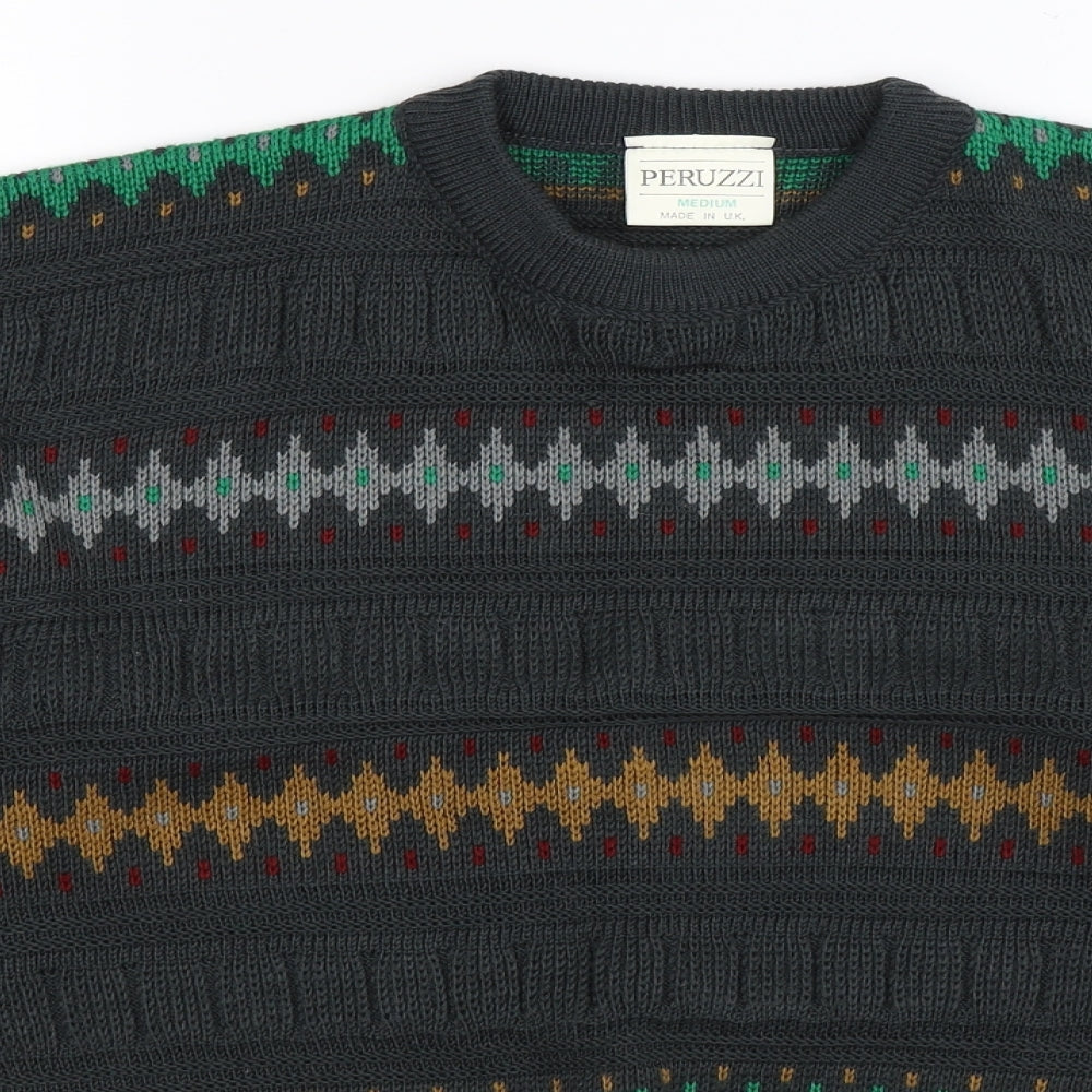 Peruzzi Mens Multicoloured Geometric Knit Pullover Jumper Size M