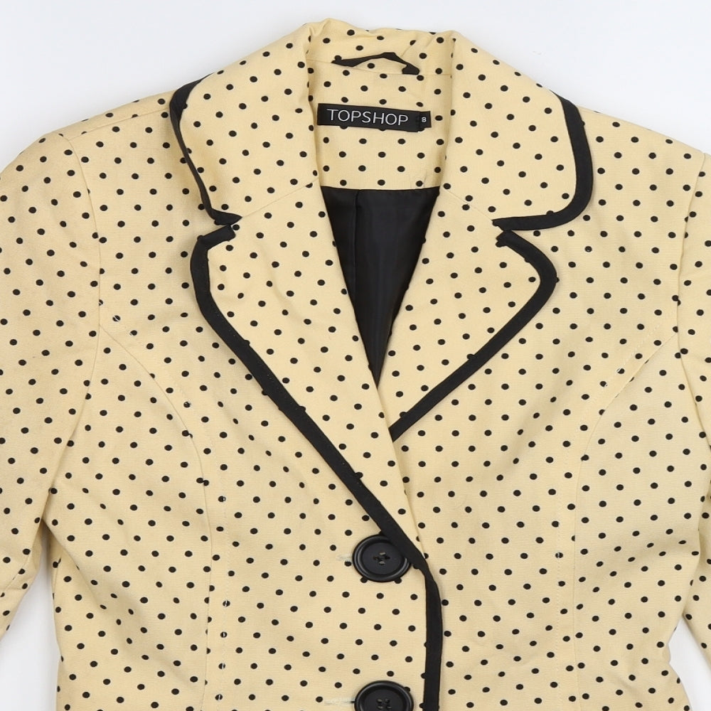 Topshop Womens Yellow Polka Dot  Jacket Blazer Size 8