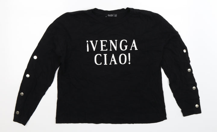 Bershka Womens Black Pullover Sweatshirt Size M