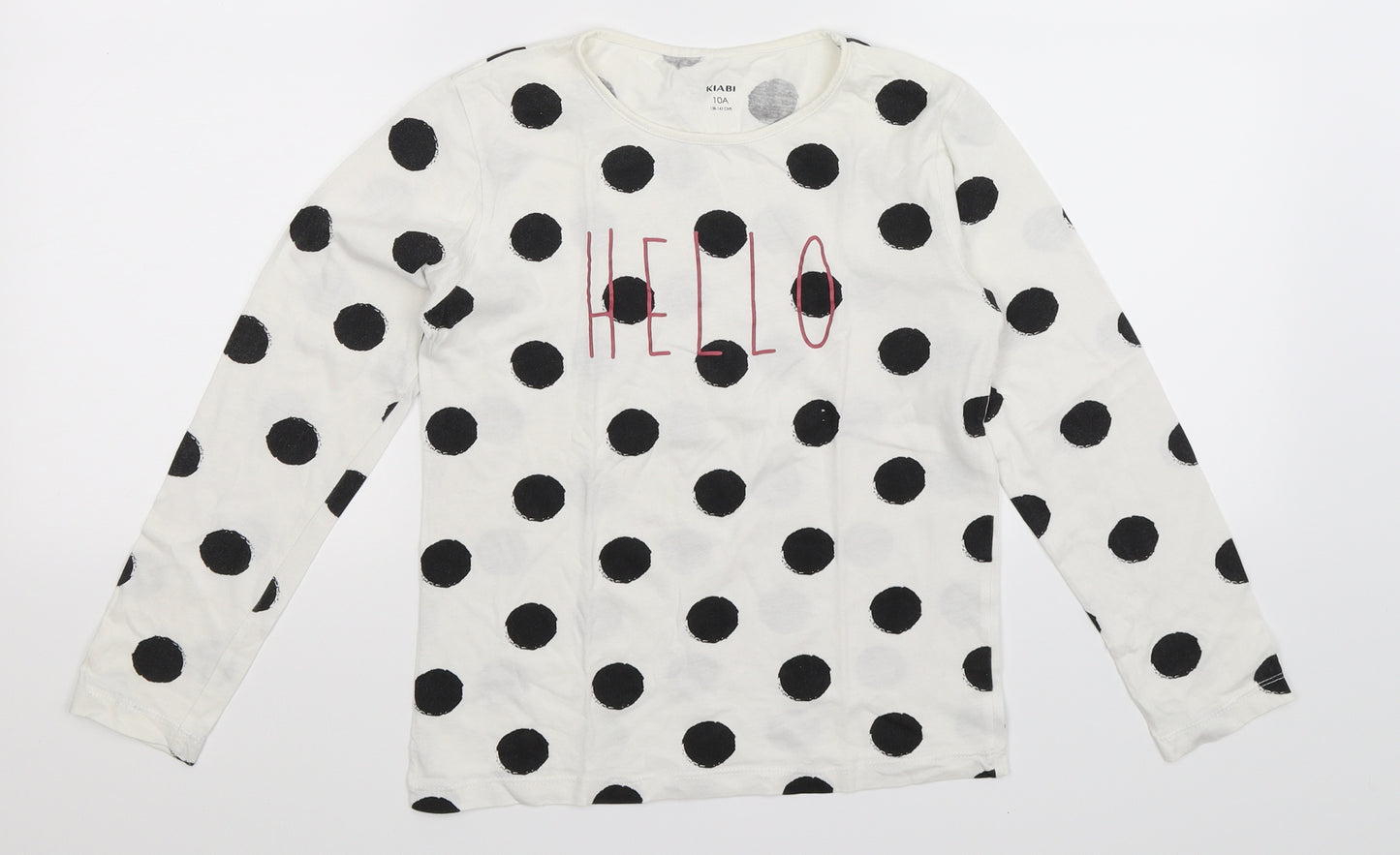 Kiabi Girls White Polka Dot  Basic T-Shirt Size 10 Years