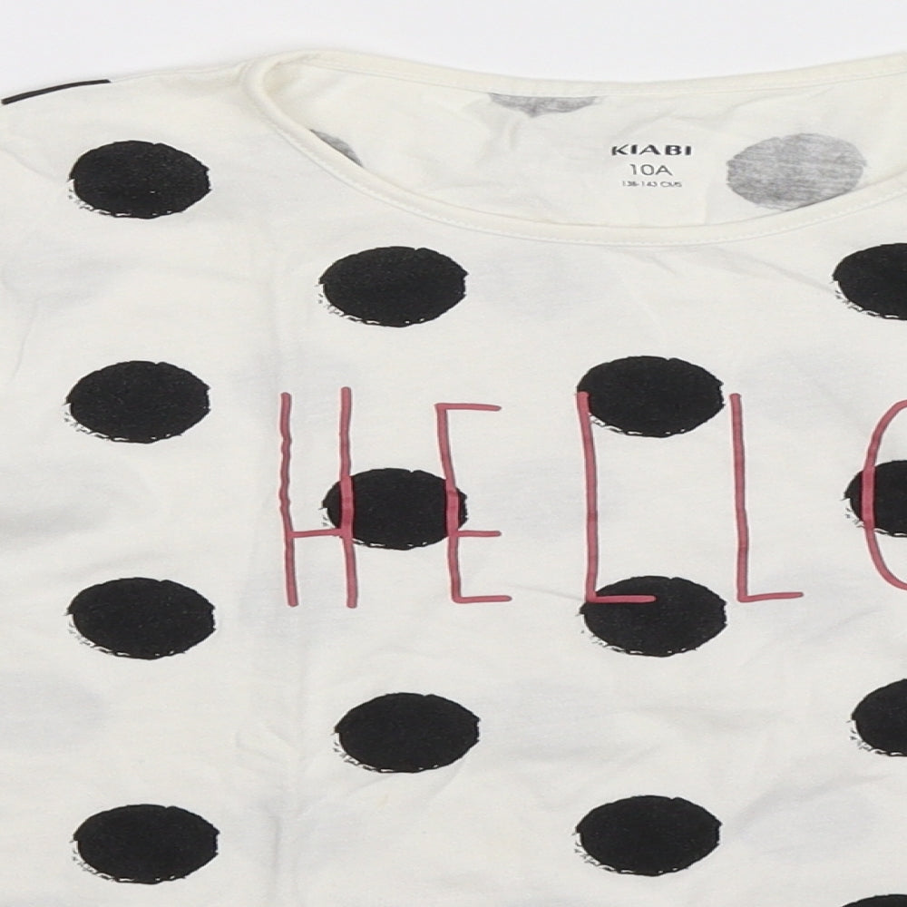 Kiabi Girls White Polka Dot  Basic T-Shirt Size 10 Years