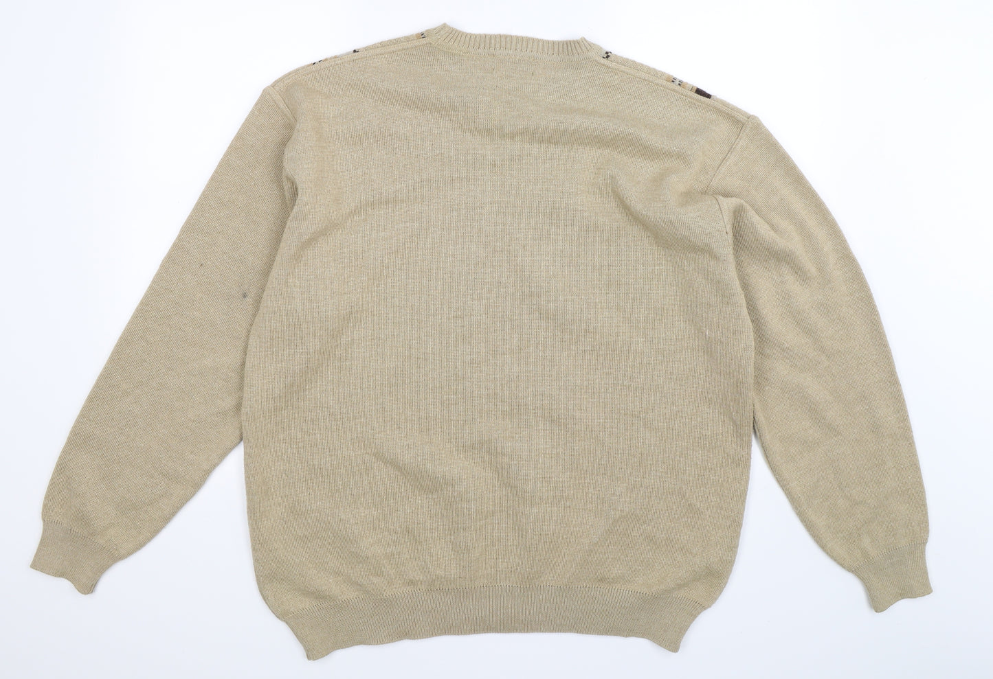 Woodville Mens Beige Geometric Knit Pullover Jumper Size L