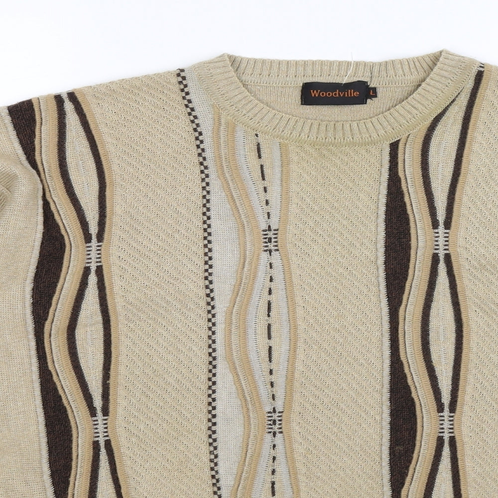Woodville Mens Beige Geometric Knit Pullover Jumper Size L