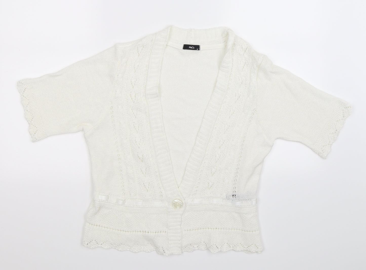 M&Co Womens White  Knit Cardigan Jumper Size M