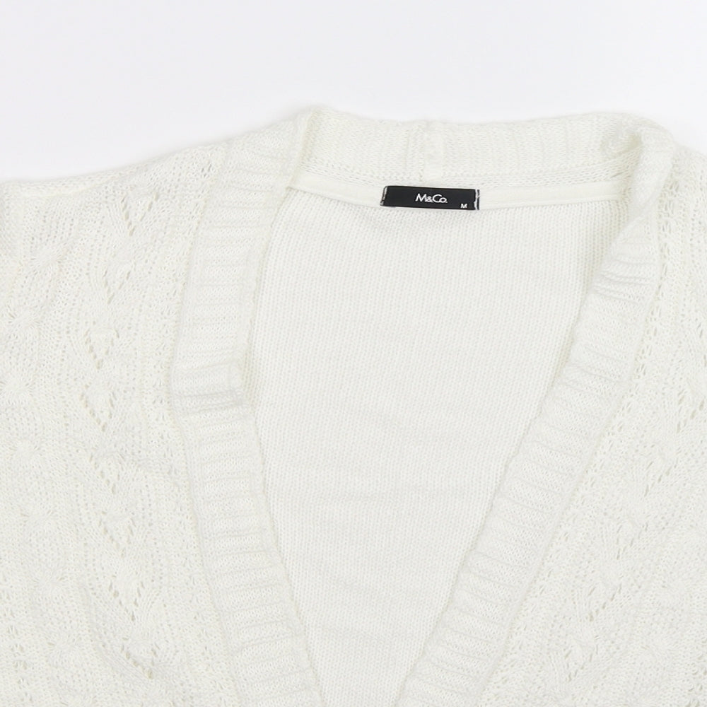 M&Co Womens White  Knit Cardigan Jumper Size M