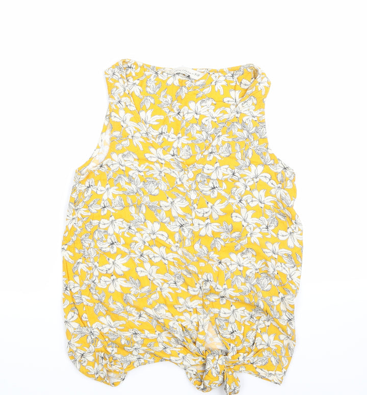 F&F Womens Yellow Floral Basic Tank Size 6