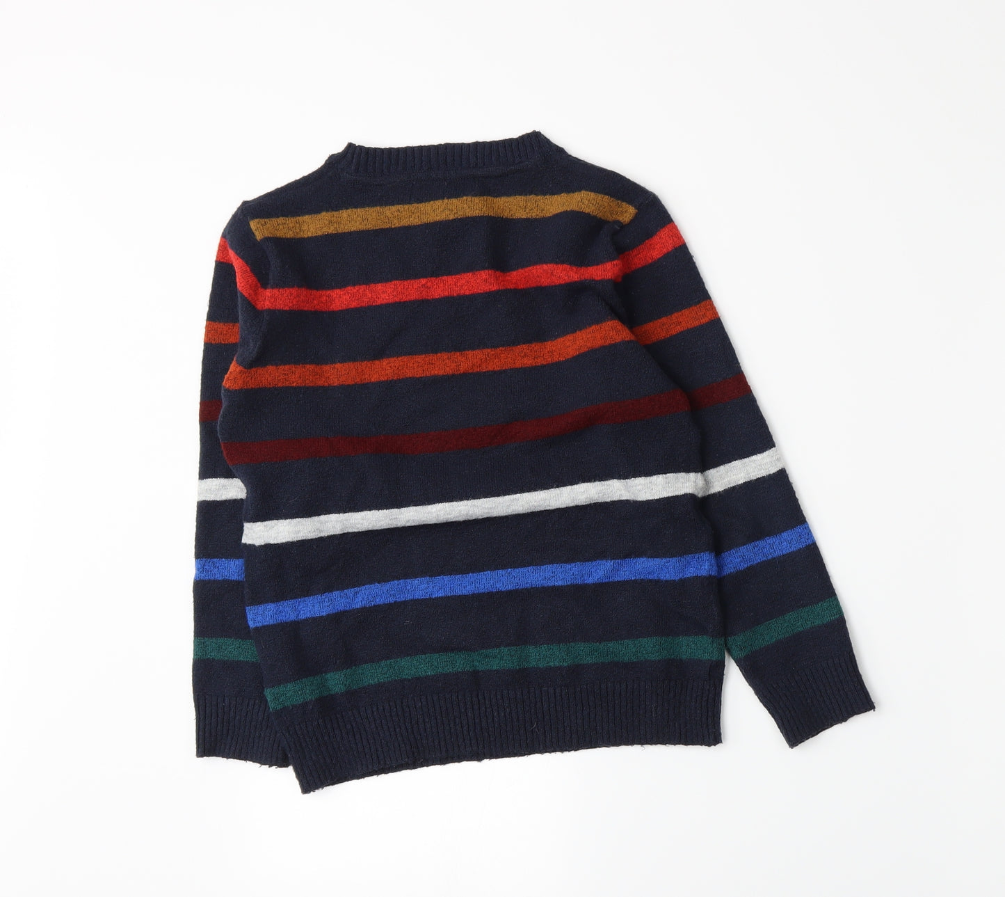 Marks and Spencer Boys Blue Striped Knit Pullover Jumper Size 7-8 Years