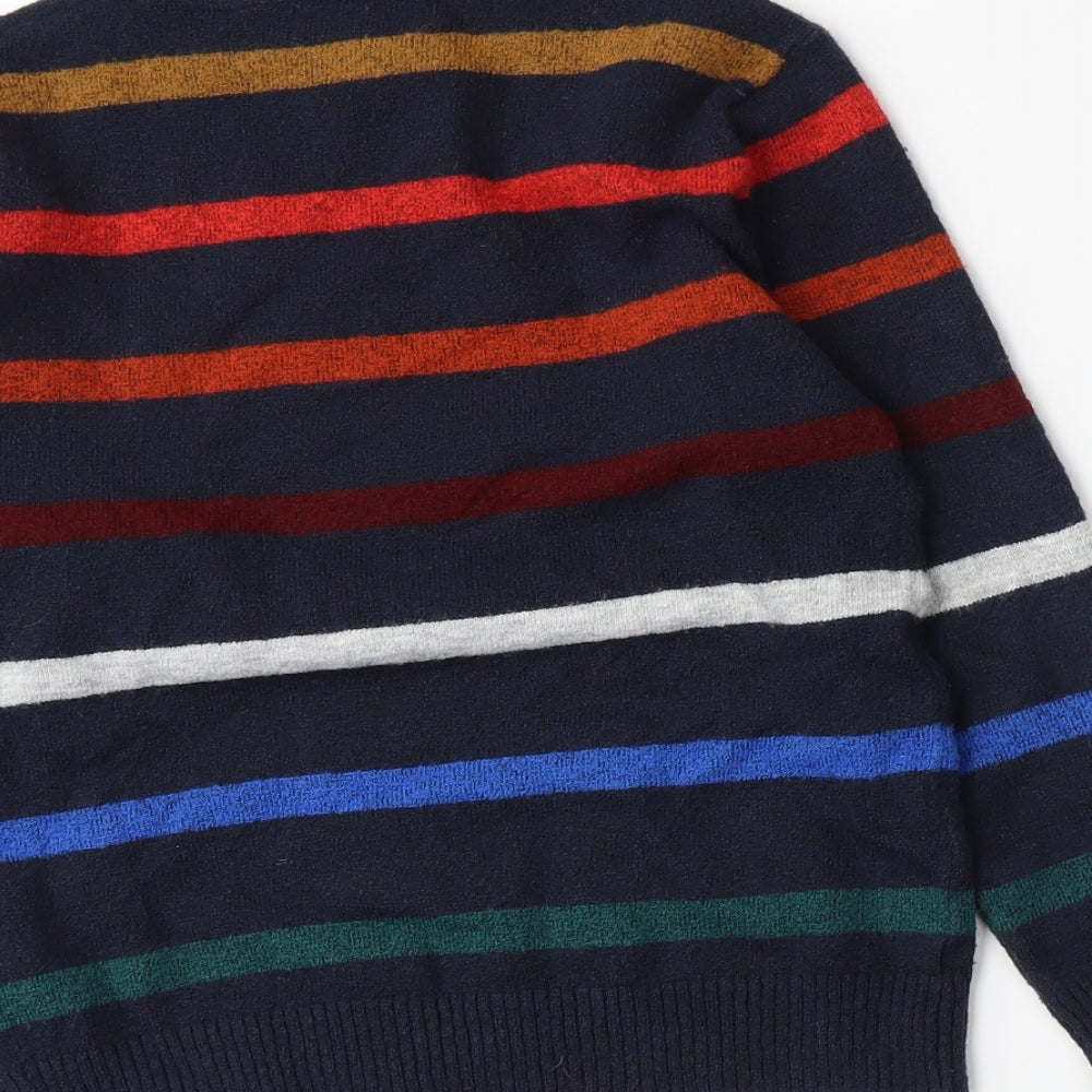 Marks and Spencer Boys Blue Striped Knit Pullover Jumper Size 7-8 Years