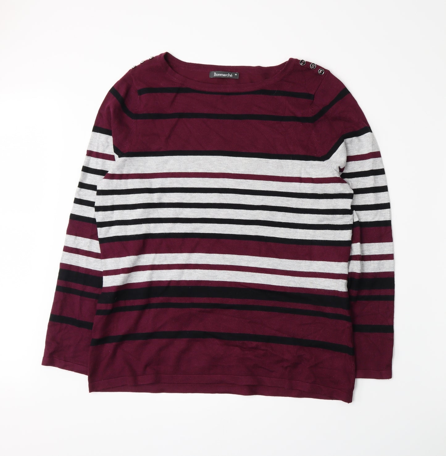 Bonmarché Womens Purple Striped Knit Pullover Jumper Size M