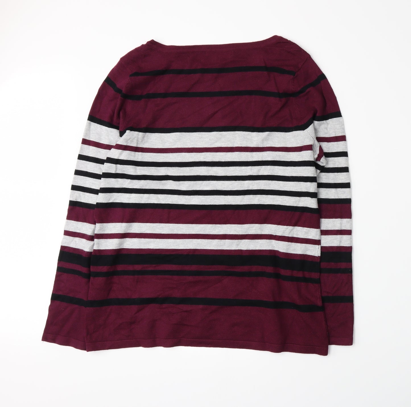 Bonmarché Womens Purple Striped Knit Pullover Jumper Size M