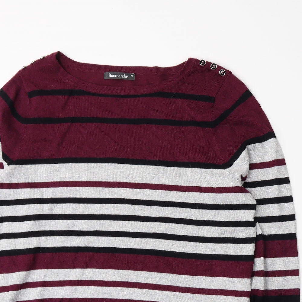 Bonmarché Womens Purple Striped Knit Pullover Jumper Size M