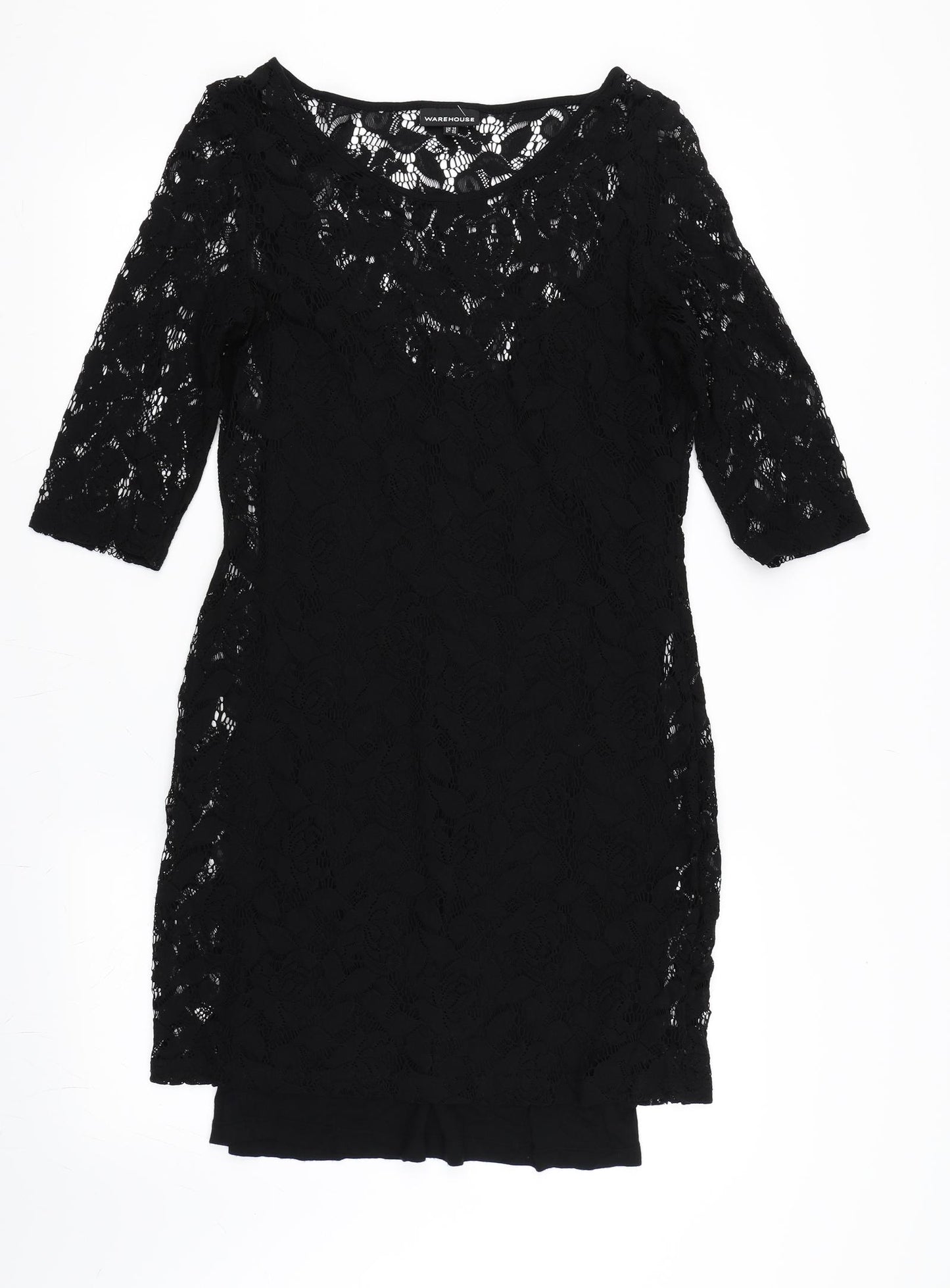 Warehouse Womens Black  Lace Bodycon  Size 14