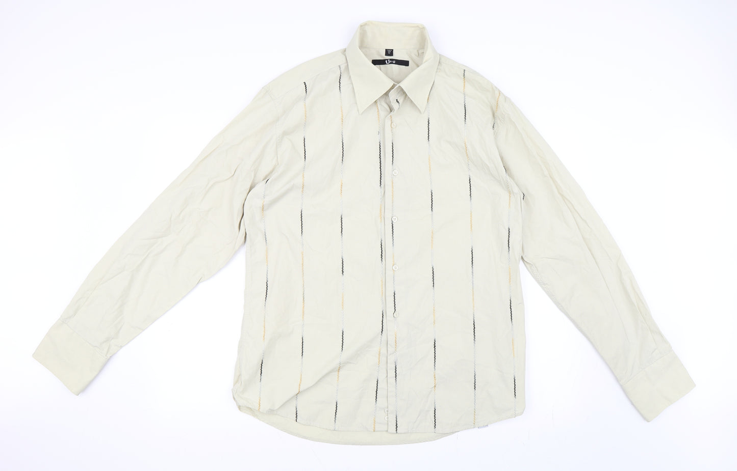 URU Mens Green Striped   Button-Up Size XL