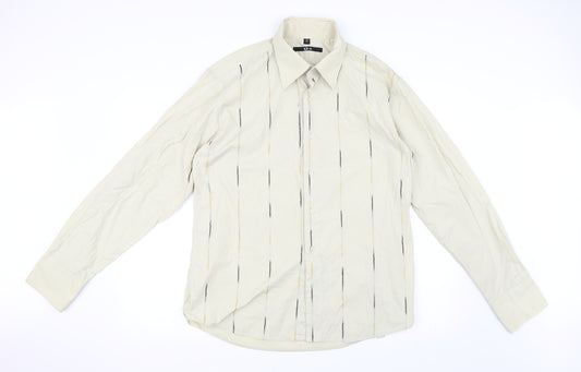 Front view of URU men’s green striped button-up, size XL