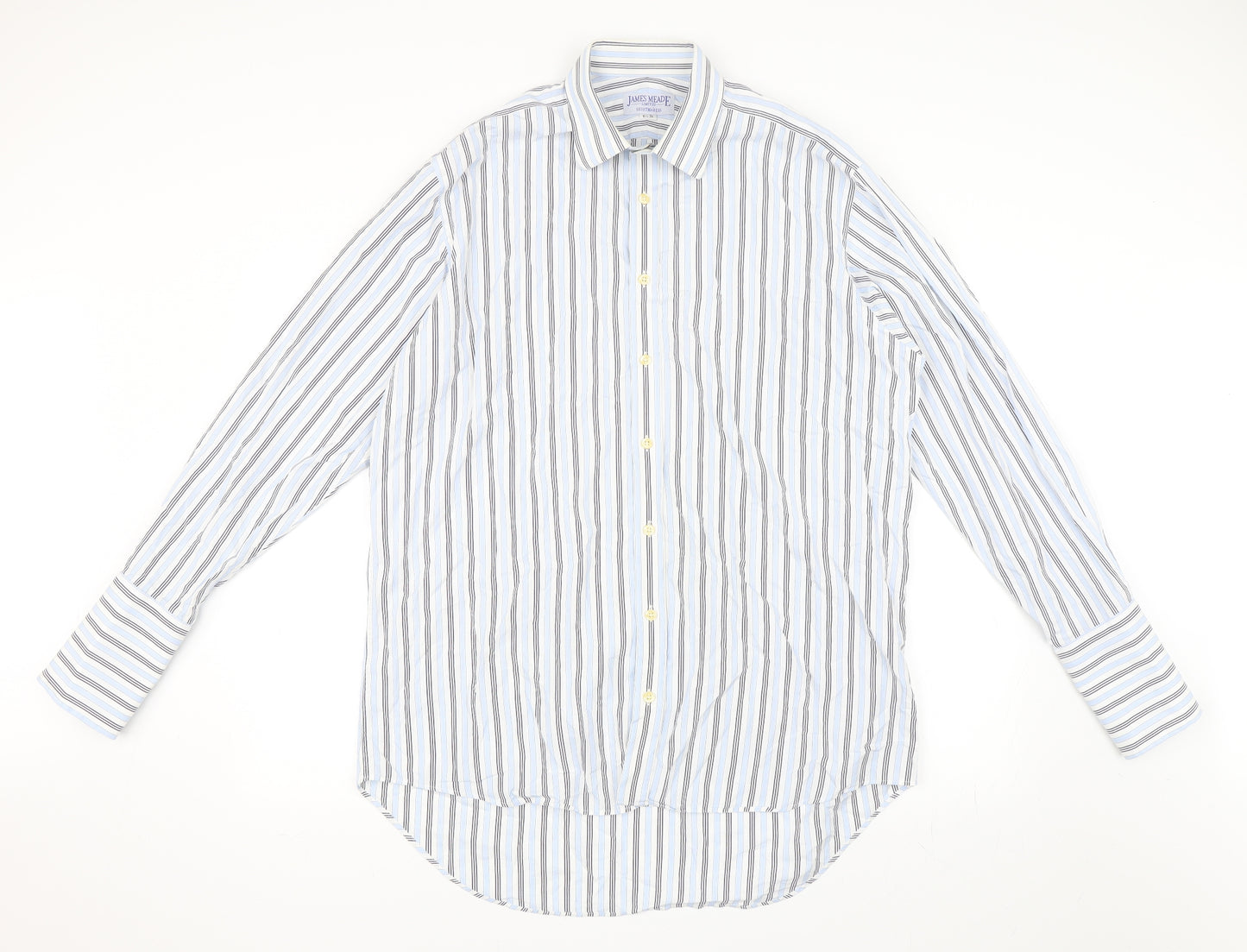 James Meade Mens Blue Striped   Dress Shirt Size 16.5