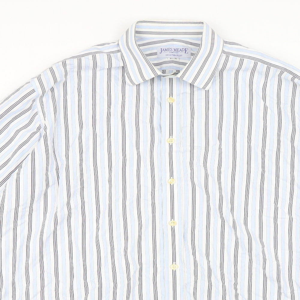 James Meade Mens Blue Striped   Dress Shirt Size 16.5