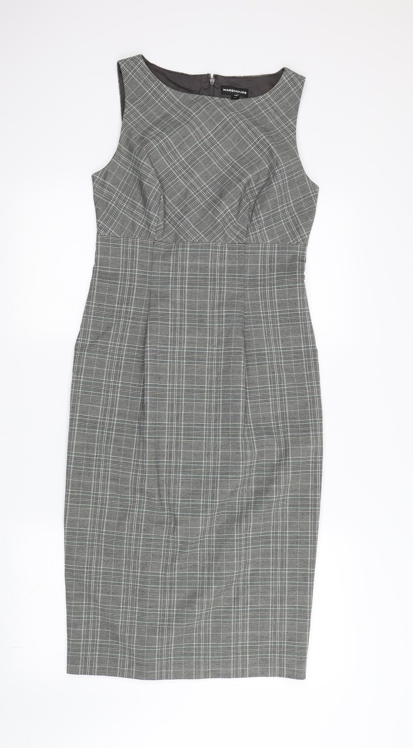 Warehouse Womens Grey Check  Pencil Dress  Size 10