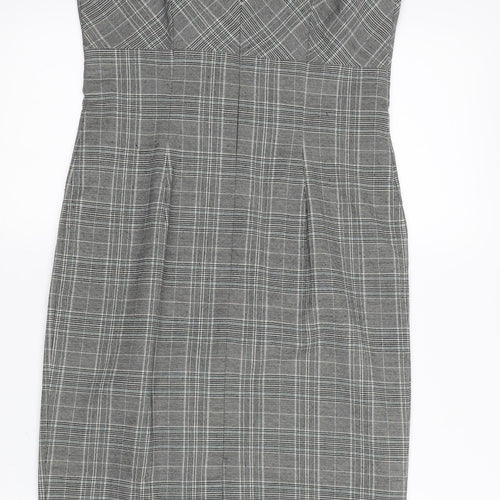 Warehouse Womens Grey Check  Pencil Dress  Size 10