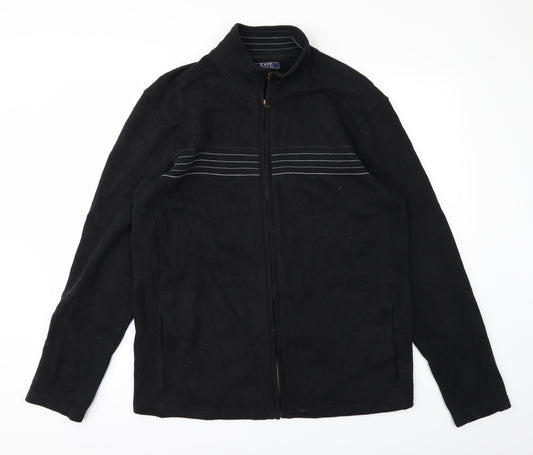 Front view of Easy men’s black full zip jumper, size M