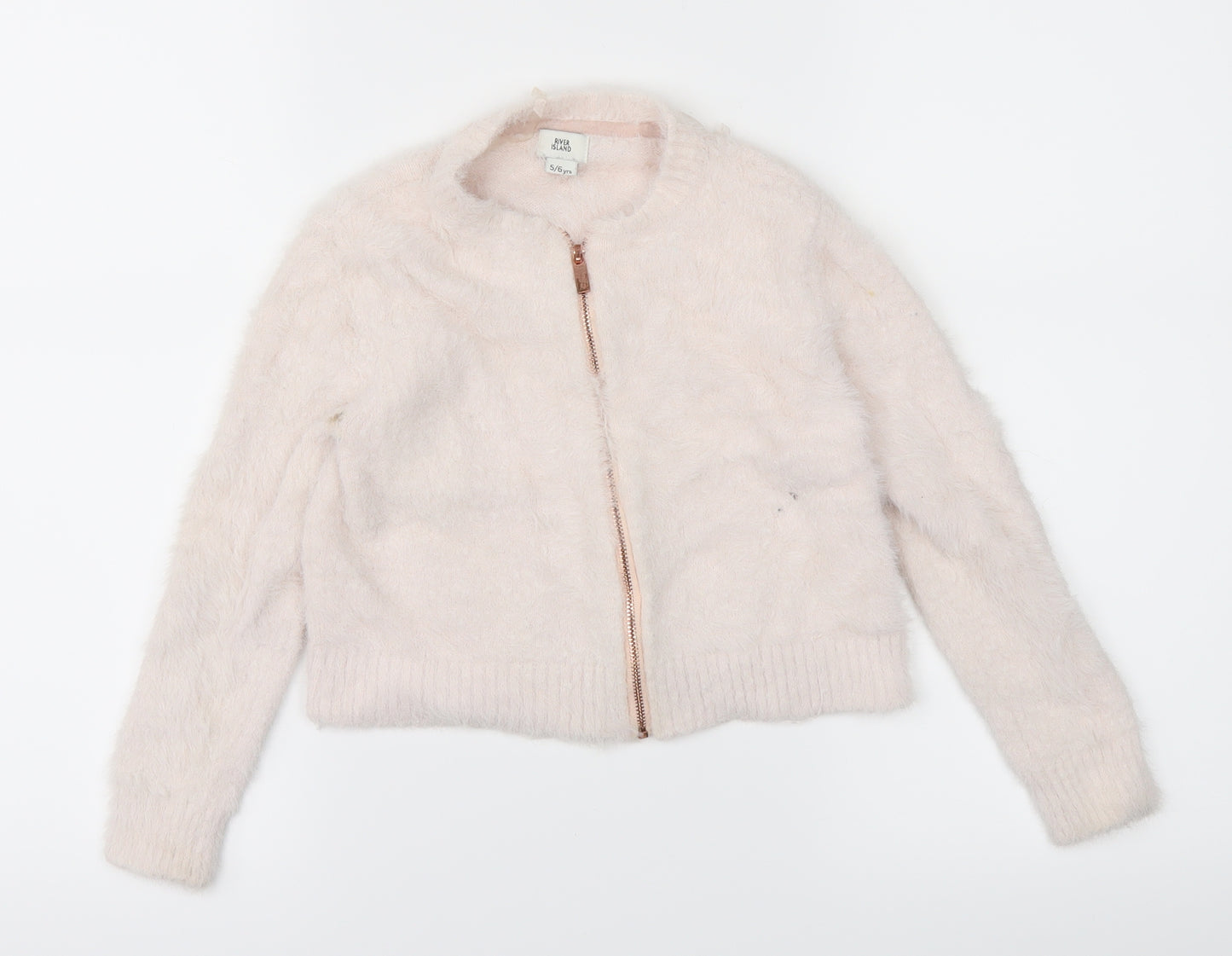 River Island Girls Pink   Full Zip Jumper Size 5-6 Years