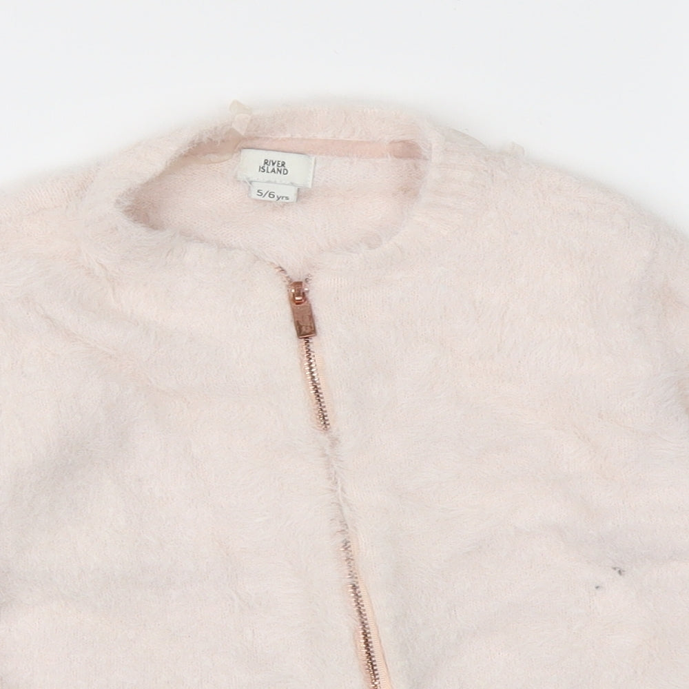 River Island Girls Pink   Full Zip Jumper Size 5-6 Years