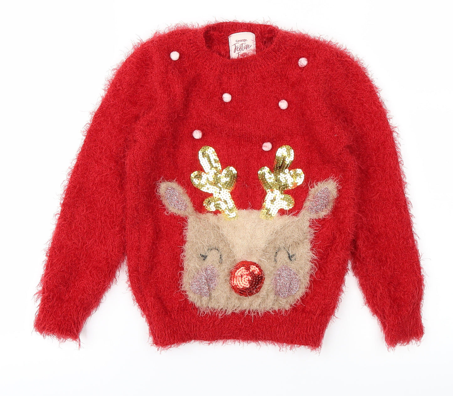 George Girls Red   Pullover Jumper Size 3-4 Years
