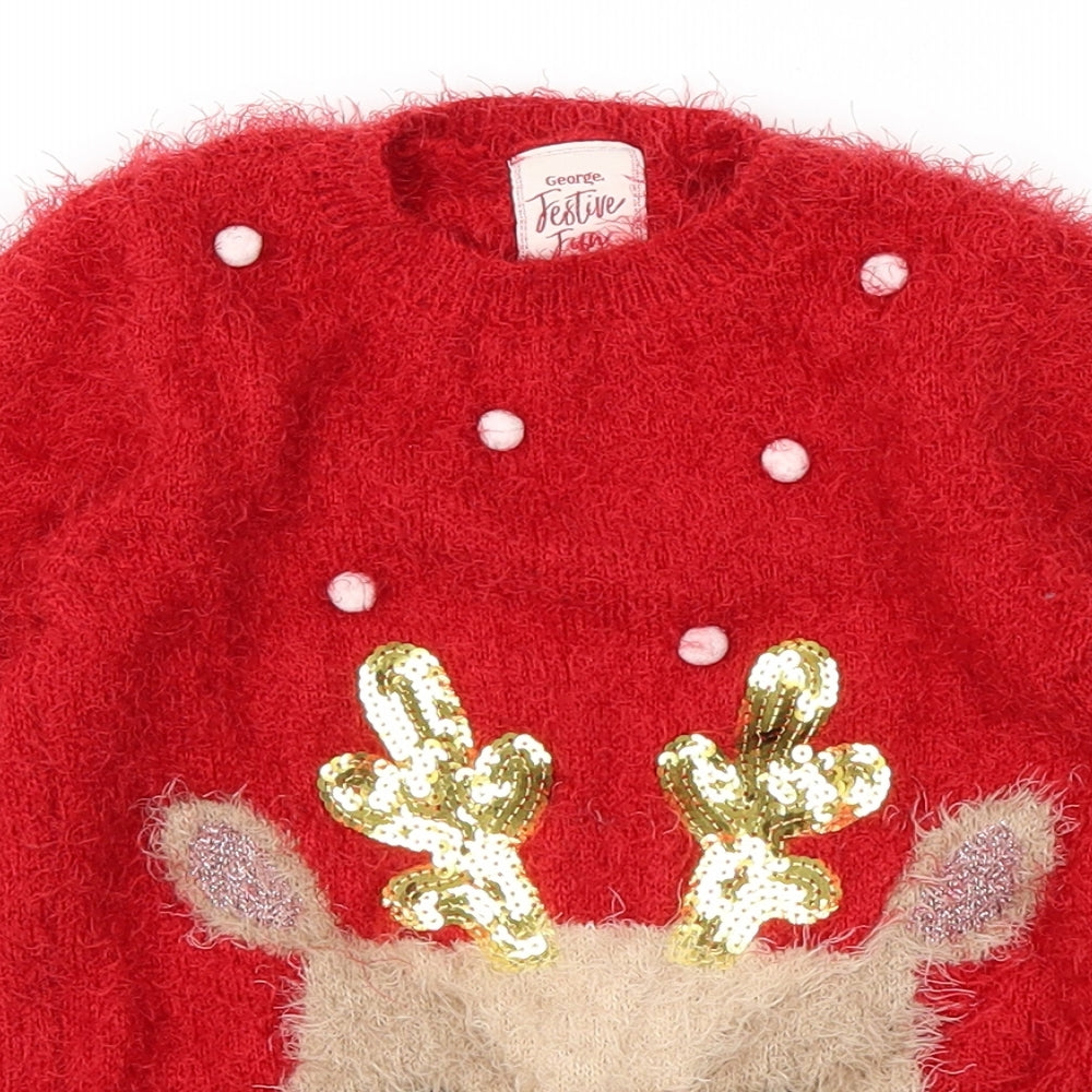 George Girls Red   Pullover Jumper Size 3-4 Years