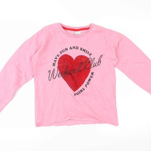 Matalan Girls Pink Houndstooth  Pullover Jumper Size 13 Years