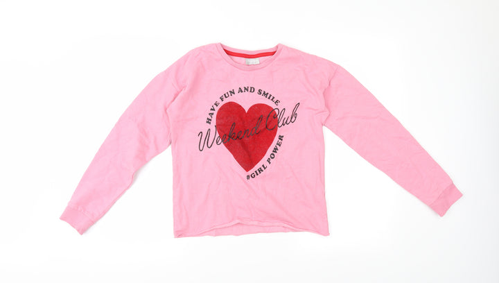 Matalan Girls Pink Houndstooth  Pullover Jumper Size 13 Years