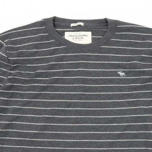 Abercrombie & Fitch Mens Grey Striped  Pullover Sweatshirt Size M  - Muscle Fit