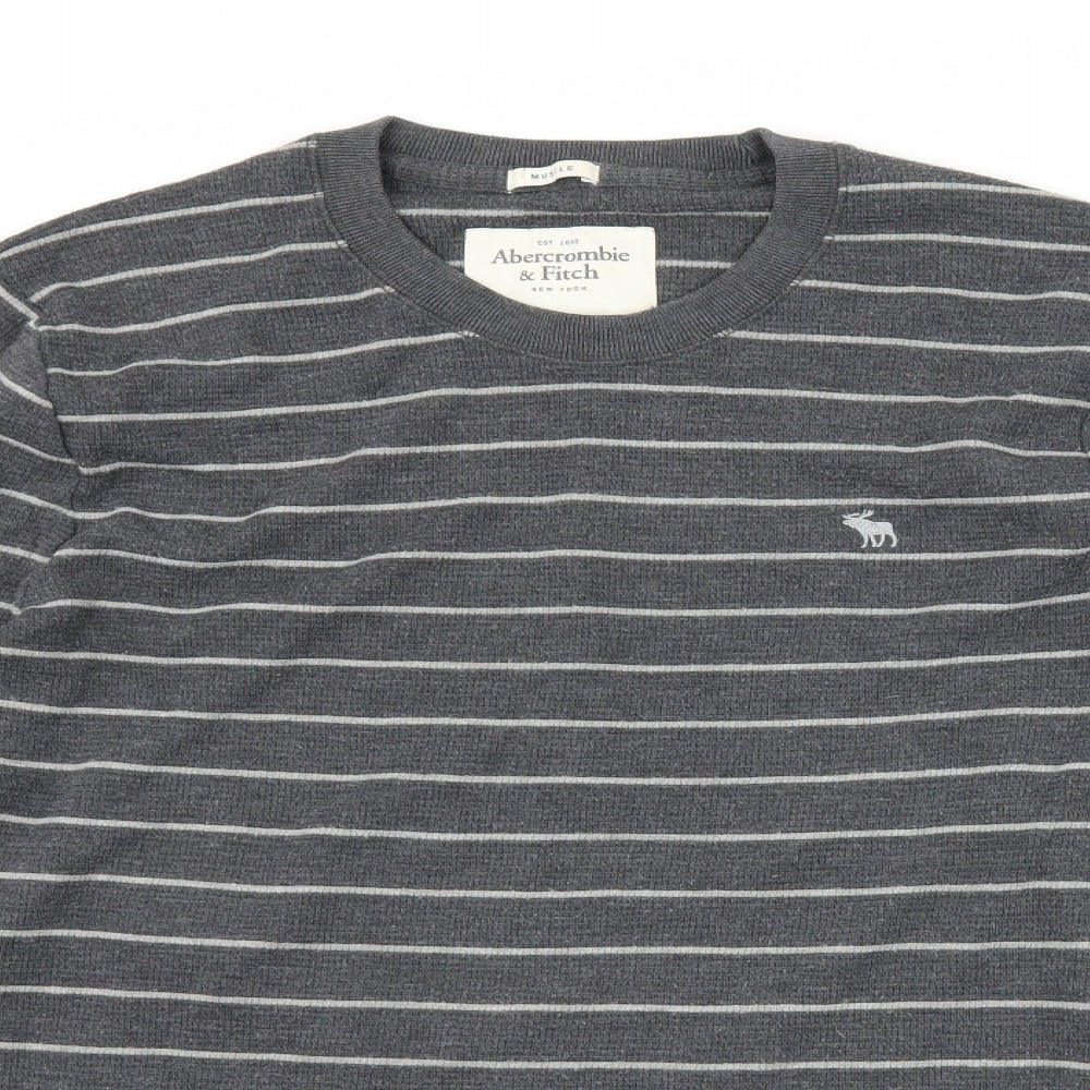 Abercrombie & Fitch Mens Grey Striped  Pullover Sweatshirt Size M  - Muscle Fit
