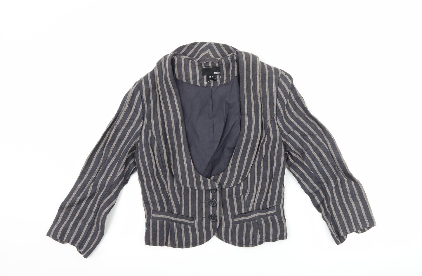 H&M Womens Blue Striped  Jacket Blazer Size 6