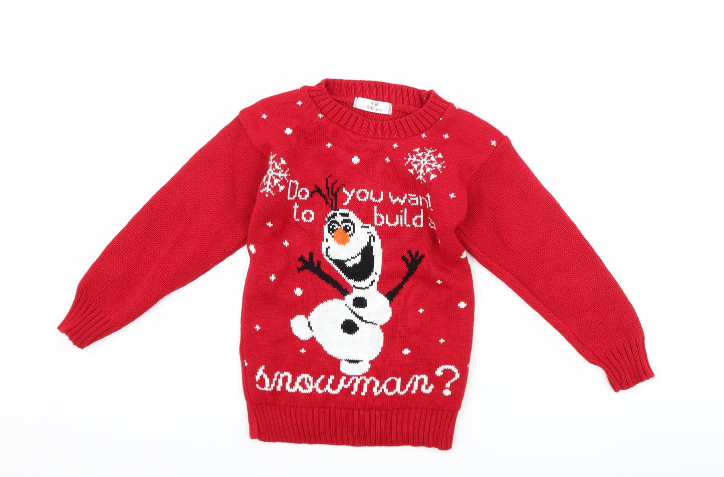 Preworn Girls Red   Pullover Jumper Size 5-6 Years  - olaf