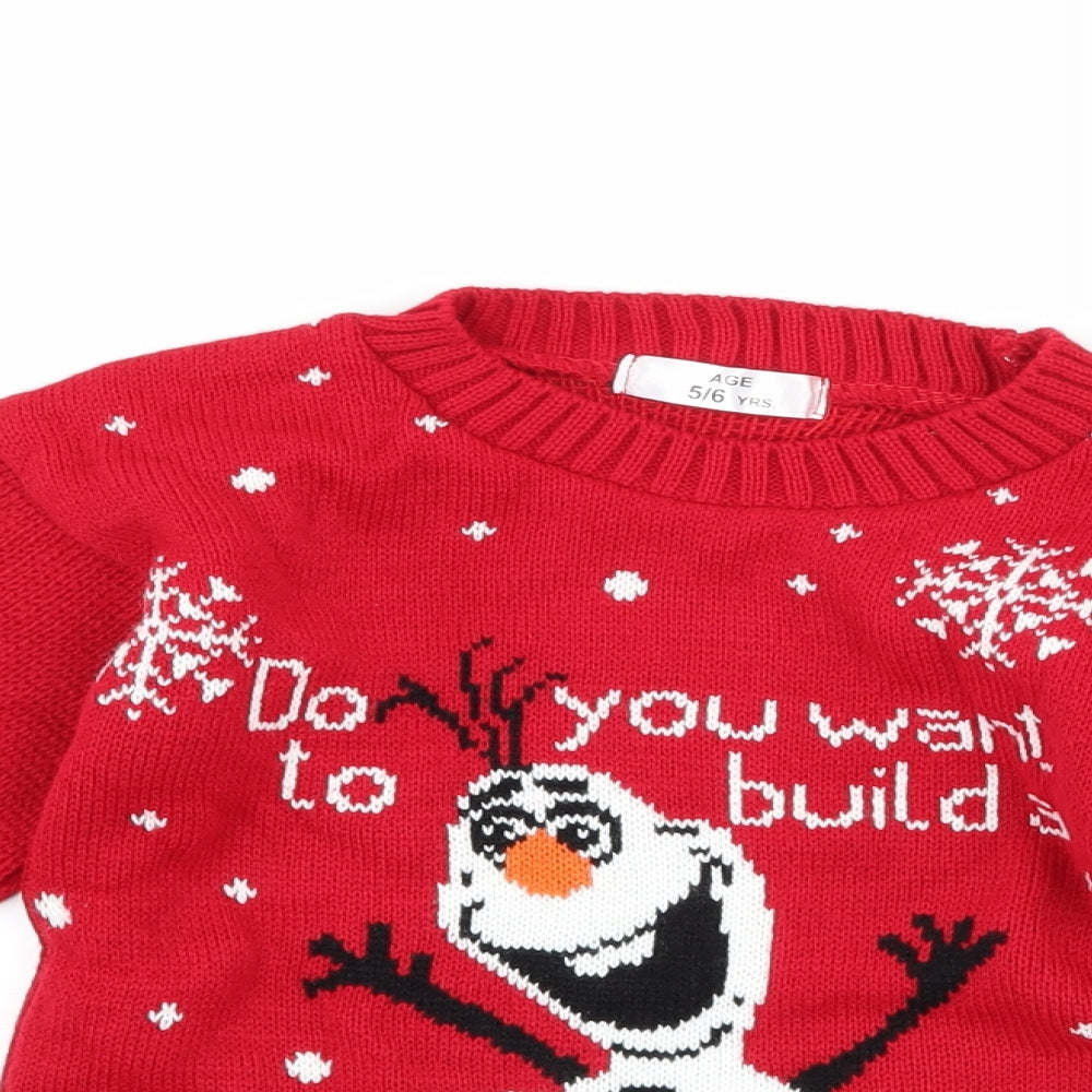 Preworn Girls Red   Pullover Jumper Size 5-6 Years  - olaf