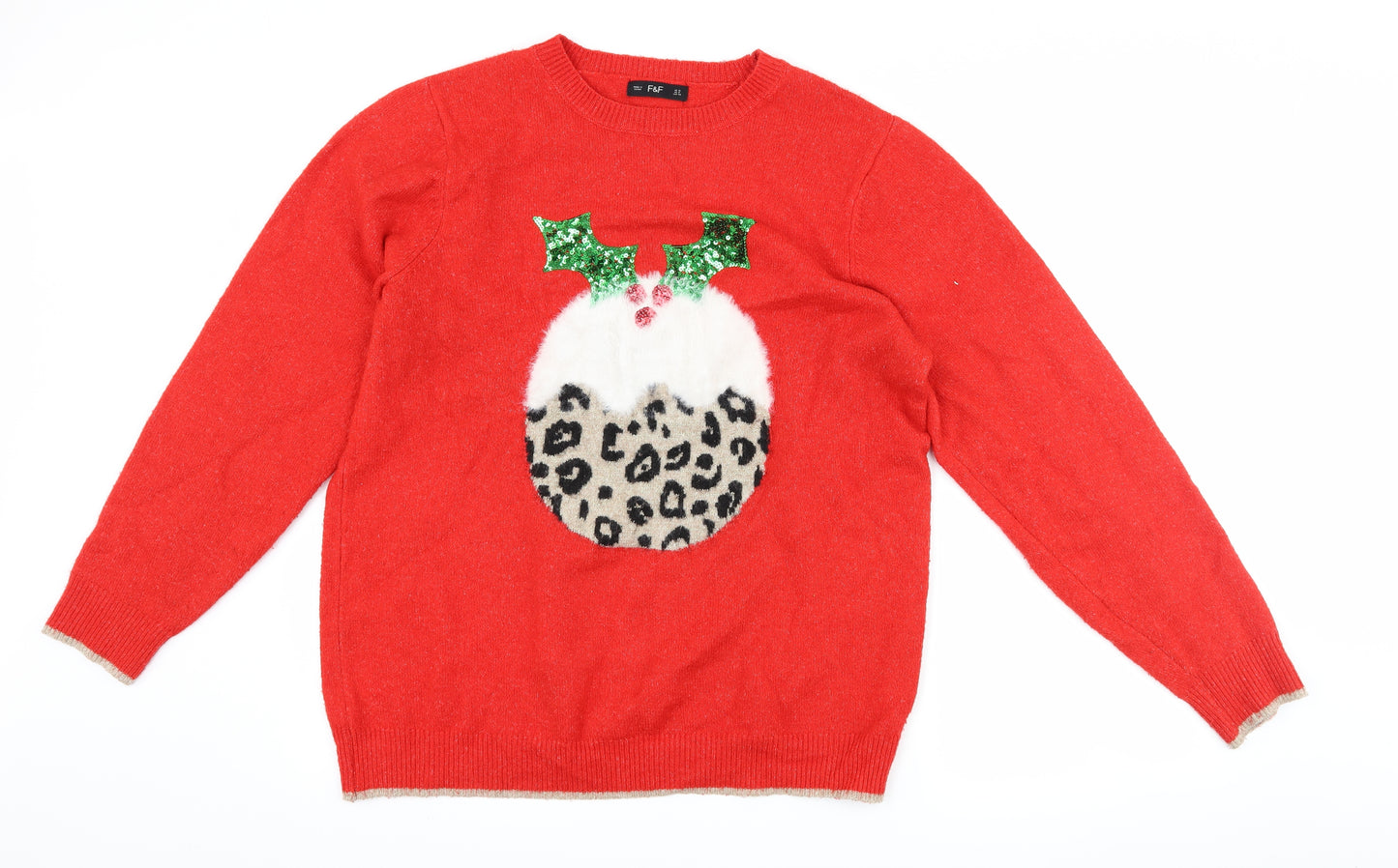 F&F Womens Red   Pullover Jumper Size 16  - Christmas Pudding