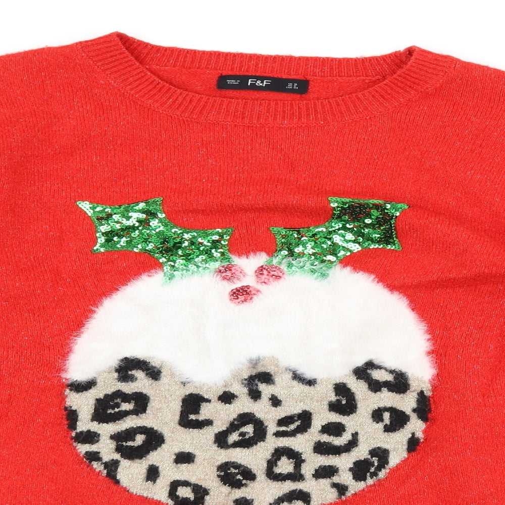 F&F Womens Red   Pullover Jumper Size 16  - Christmas Pudding
