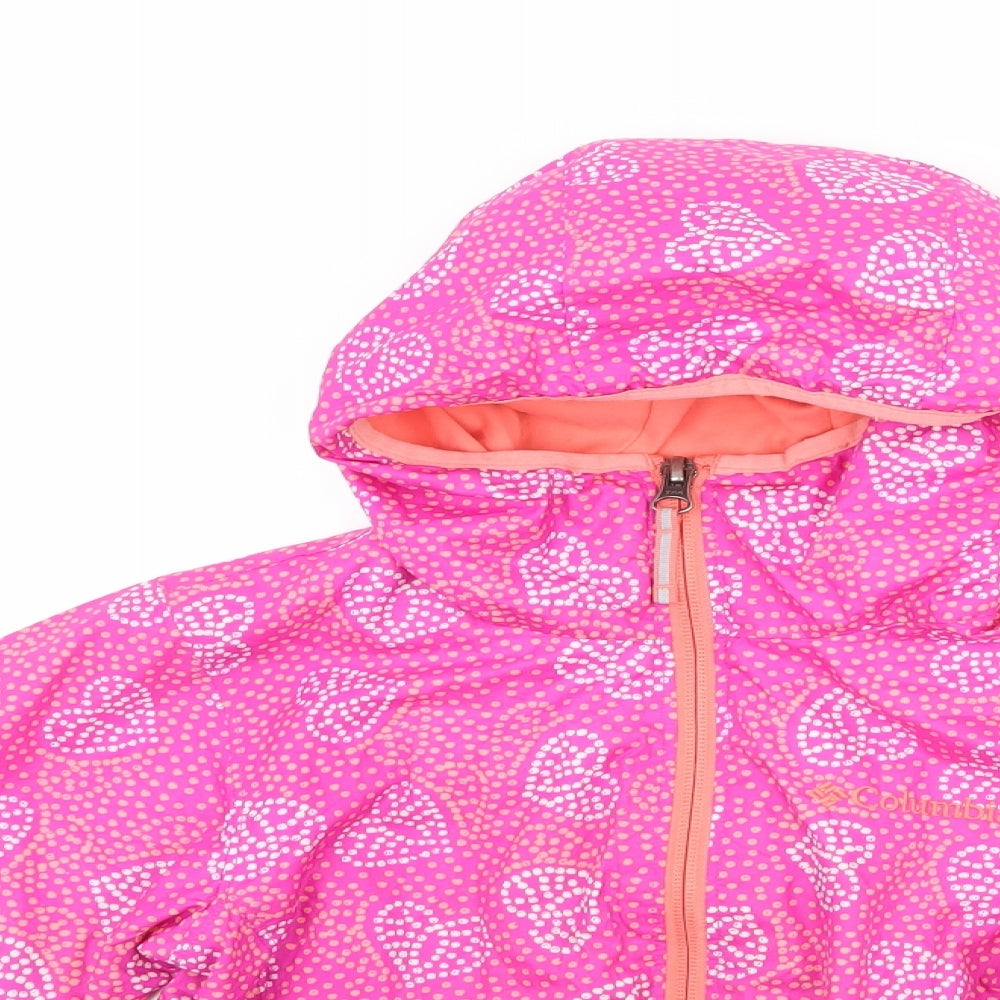 Columbia Girls Pink Polka Dot  Rain Coat Coat Size 4-5 Years  - Love heart print
