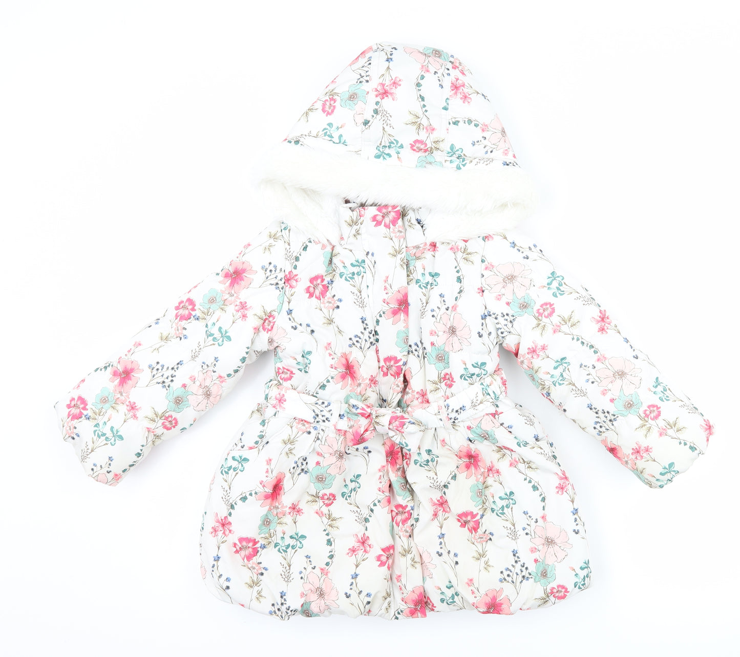 Matalan Girls Pink Floral  Puffer Jacket Coat Size 2-3 Years