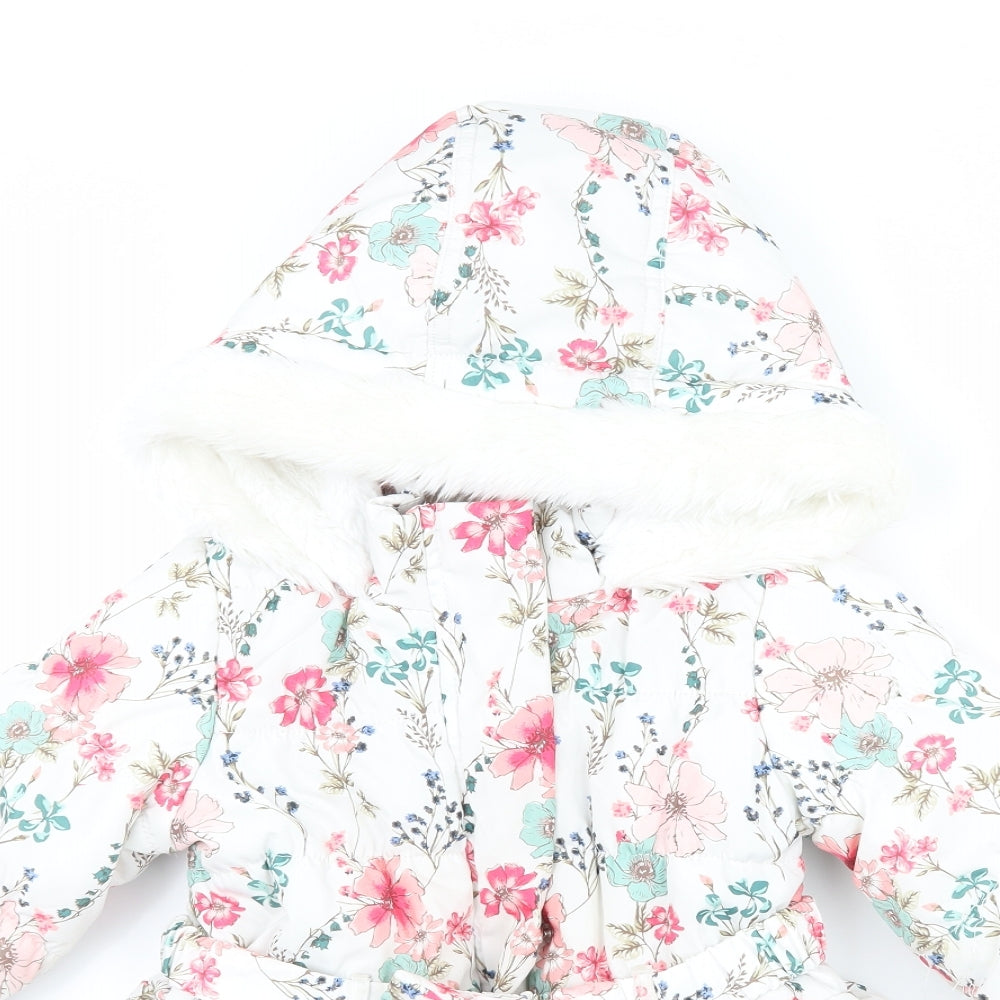 Matalan Girls Pink Floral  Puffer Jacket Coat Size 2-3 Years