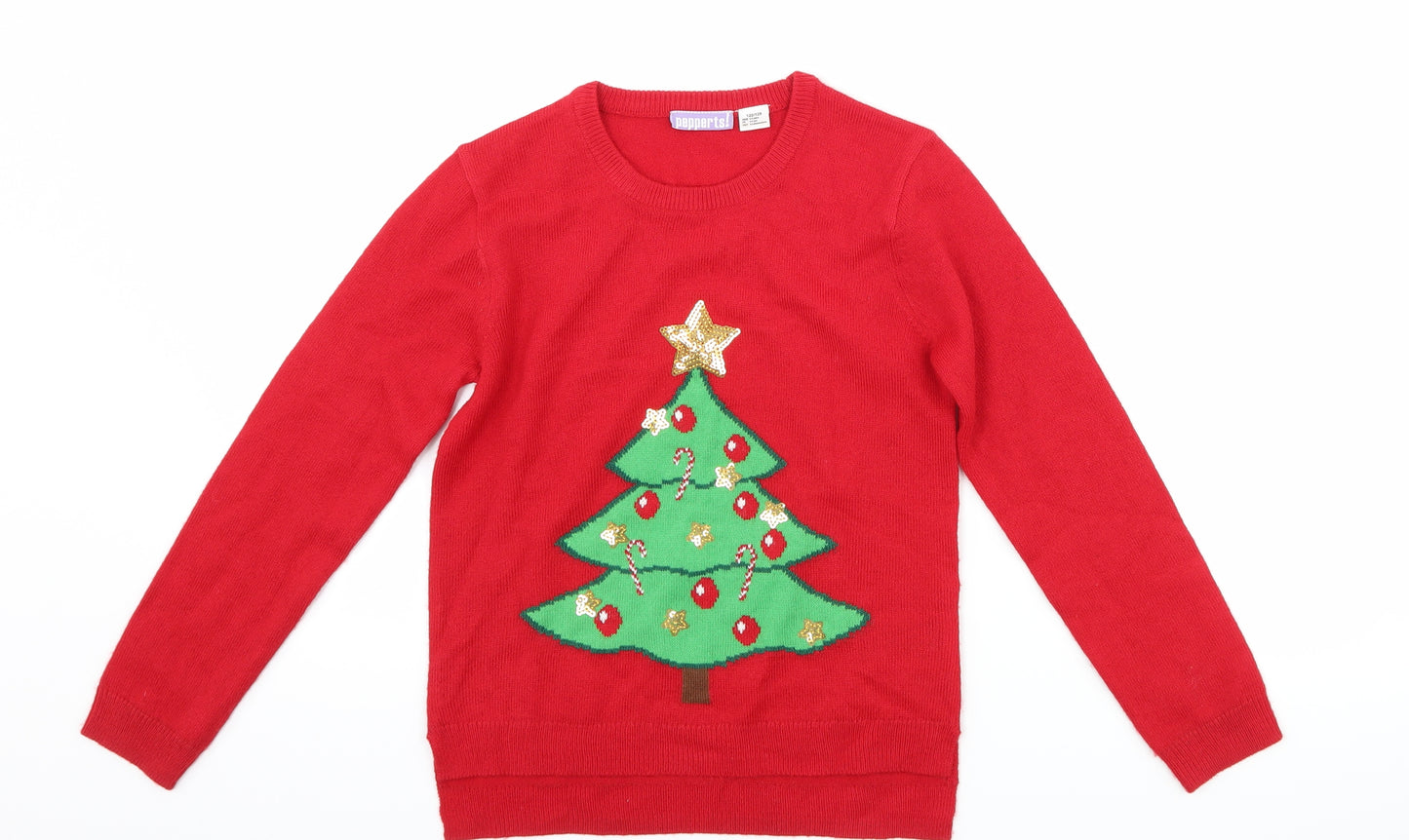Pepperts Girls Red   Pullover Jumper Size 6-7 Years  - Christmas Tree