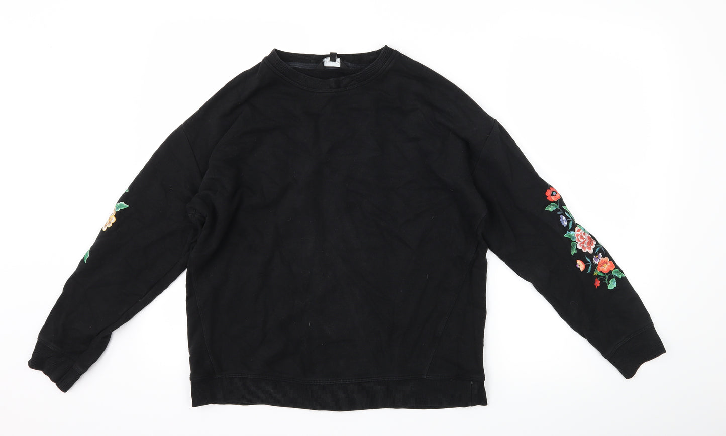 New Look Womens Black Floral  Pullover Sweatshirt Size 8