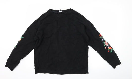New Look Womens Black Floral  Pullover Sweatshirt Size 8