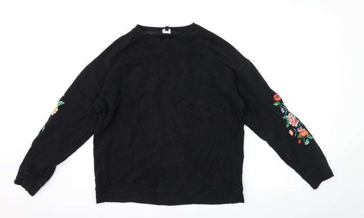 New Look Womens Black Floral  Pullover Sweatshirt Size 8