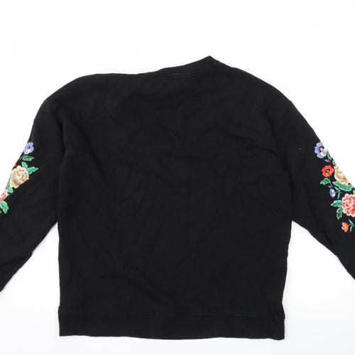 New Look Womens Black Floral  Pullover Sweatshirt Size 8